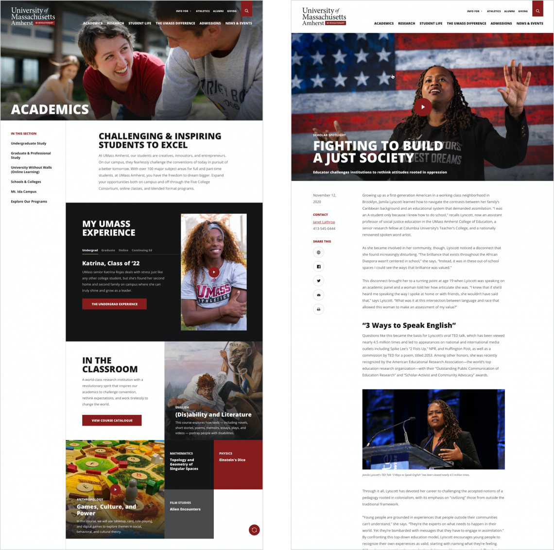 Umass Homepage Variations